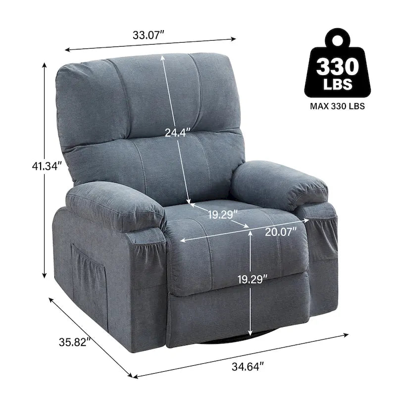 Fauteuil inclinable pivotant et basculant à 360° en lin avec poches latérales