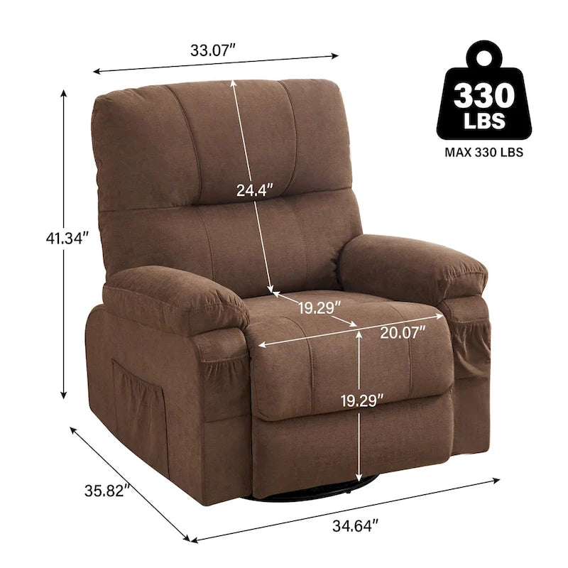 Fauteuil inclinable pivotant et basculant à 360° en lin avec poches latérales