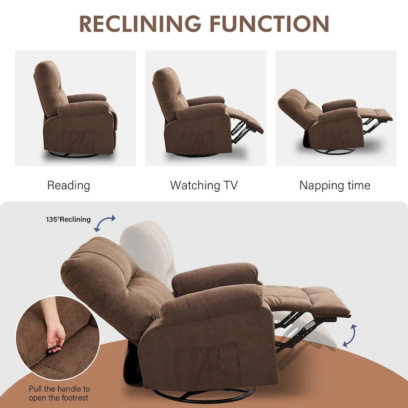 Fauteuil inclinable pivotant et basculant à 360° en lin avec poches latérales