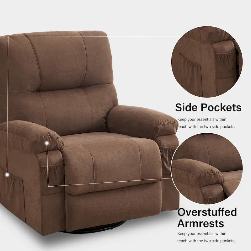 Fauteuil inclinable pivotant et basculant à 360° en lin avec poches latérales