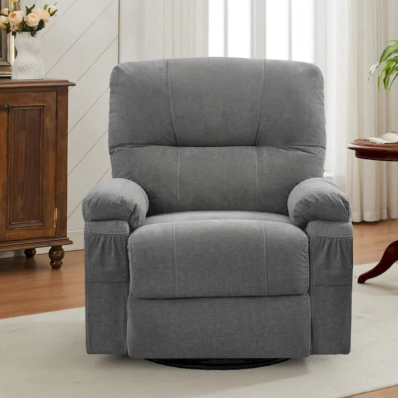 Fauteuil inclinable pivotant et basculant à 360° en lin avec poches latérales