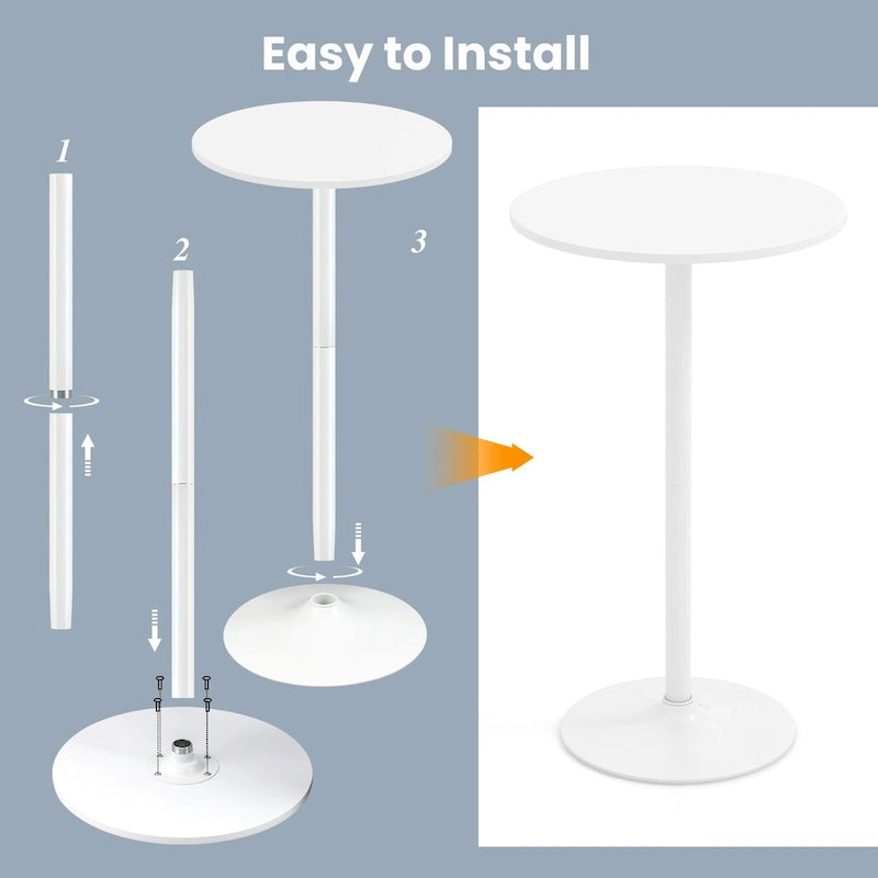 Table de bistro ronde blanche, 2 hauteurs réglables (22" ou 40"), MDF et base en métal, 1 personne, 120 lb