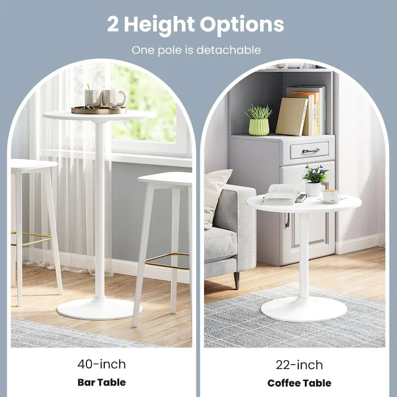 Table de bistro ronde blanche, 2 hauteurs réglables (22" ou 40"), MDF et base en métal, 1 personne, 120 lb