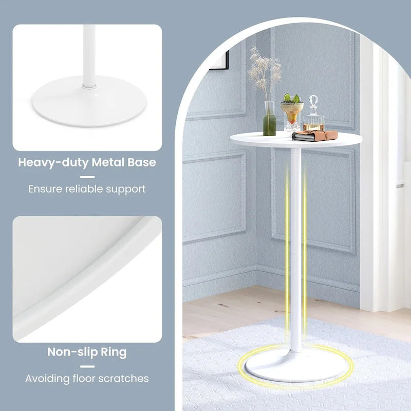 Table de bistro ronde blanche, 2 hauteurs réglables (22" ou 40"), MDF et base en métal, 1 personne, 120 lb