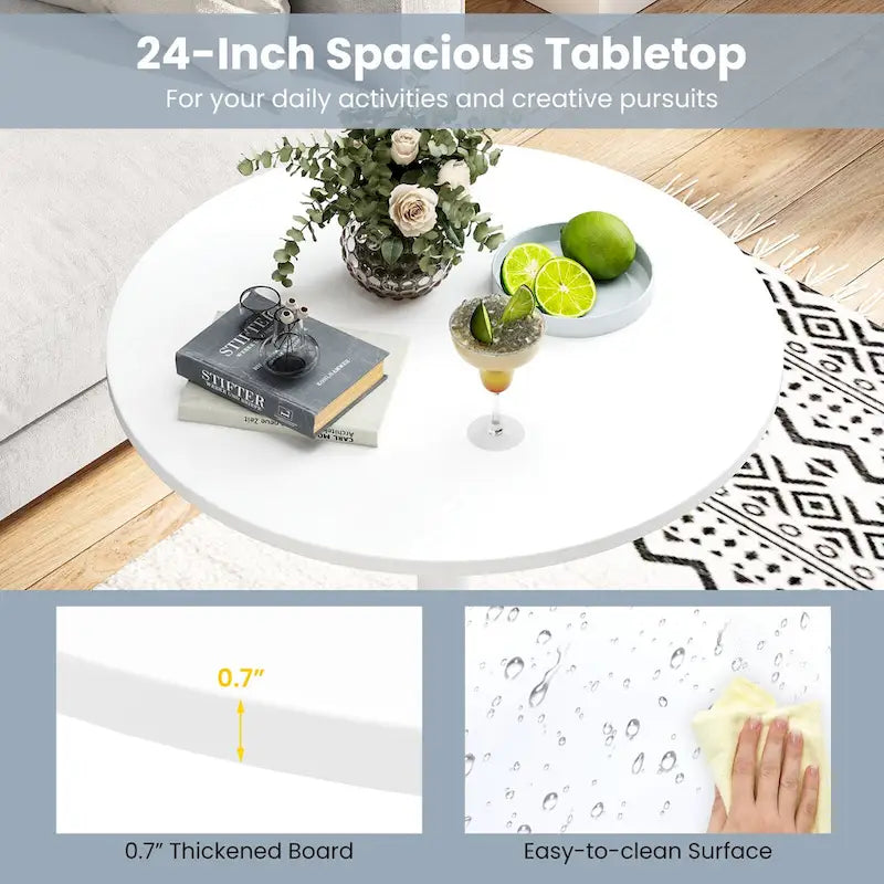 Table de bistro ronde blanche, 2 hauteurs réglables (22" ou 40"), MDF et base en métal, 1 personne, 120 lb