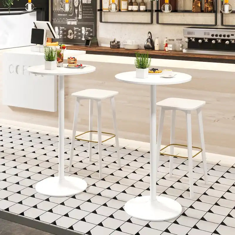 Table de bistro ronde blanche, 2 hauteurs réglables (22" ou 40"), MDF et base en métal, 1 personne, 120 lb