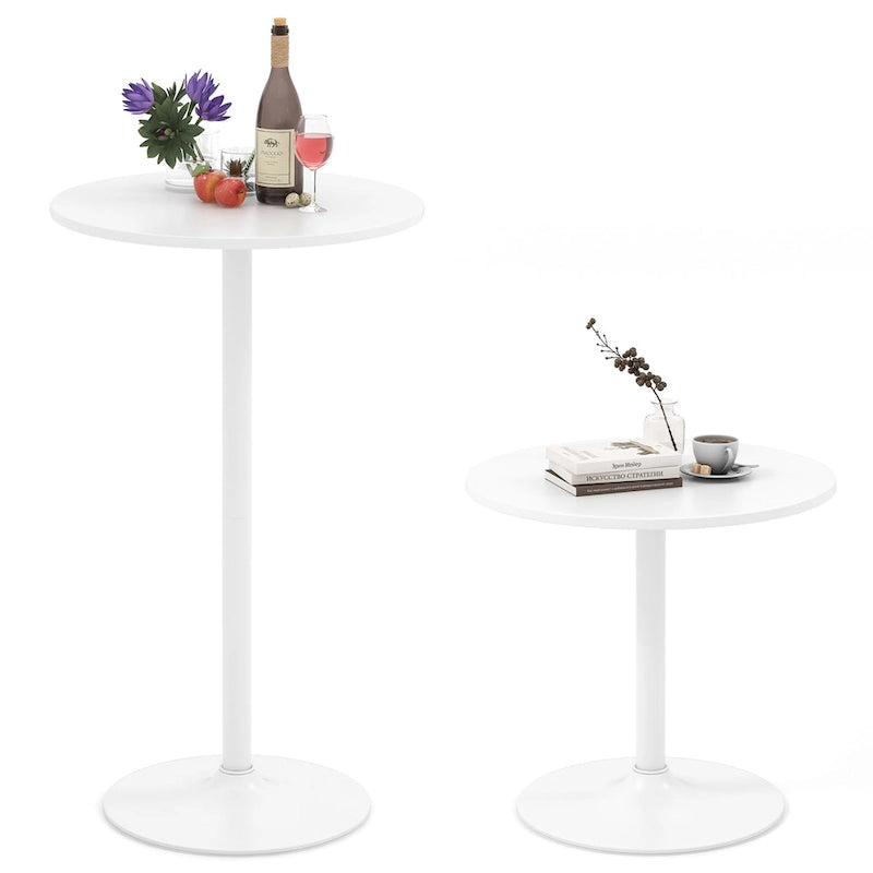 Table de bistro ronde blanche, 2 hauteurs réglables (22" ou 40"), MDF et base en métal, 1 personne, 120 lb