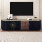 Meuble TV de 180 cm pour téléviseurs jusqu'à 80", Noir/Blanc, 3 tiroirs, Portes vitrées