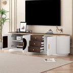 Meuble TV de 180 cm pour téléviseurs jusqu'à 80", Noir/Blanc, 3 tiroirs, Portes vitrées