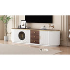 Meuble TV de 180 cm pour téléviseurs jusqu'à 80", Noir/Blanc, 3 tiroirs, Portes vitrées