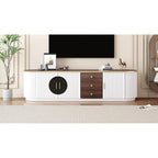 Meuble TV de 180 cm pour téléviseurs jusqu'à 80", Noir/Blanc, 3 tiroirs, Portes vitrées