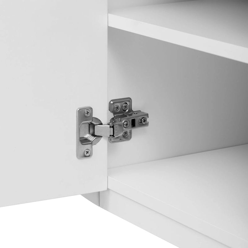 Meuble TV de 180 cm pour téléviseurs jusqu'à 80", Noir/Blanc, 3 tiroirs, Portes vitrées