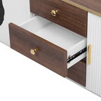 Meuble TV de 180 cm pour téléviseurs jusqu'à 80", Noir/Blanc, 3 tiroirs, Portes vitrées