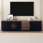 Meuble TV de 180 cm pour téléviseurs jusqu'à 80", Noir/Blanc, 3 tiroirs, Portes vitrées