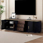 Meuble TV de 180 cm pour téléviseurs jusqu'à 80", Noir/Blanc, 3 tiroirs, Portes vitrées
