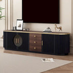 Meuble TV de 180 cm pour téléviseurs jusqu'à 80", Noir/Blanc, 3 tiroirs, Portes vitrées