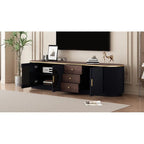 Meuble TV de 180 cm pour téléviseurs jusqu'à 80", Noir/Blanc, 3 tiroirs, Portes vitrées