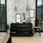 Commode 6 tiroirs, Noir/Blanc/Gris clair/Chêne clair, Glissières métalliques, Moderne