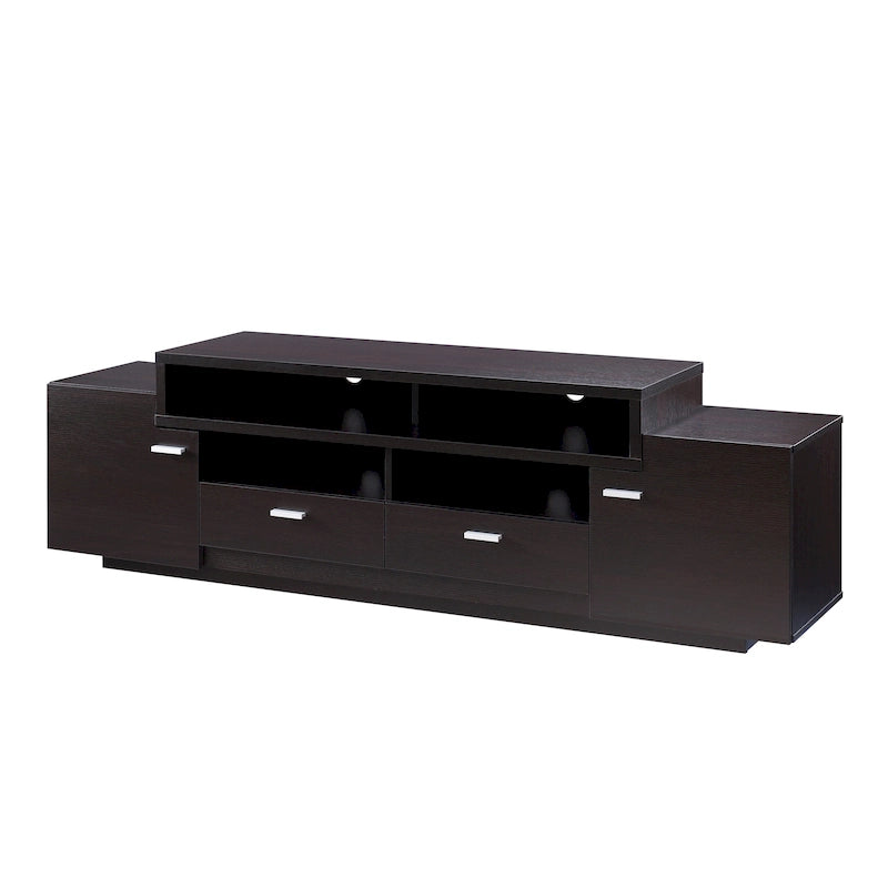 Meuble TV avec 2 tiroirs et 2 placards, compatible TV jusqu'à 70 pouces, 152 ou 183 cm de large, style contemporain