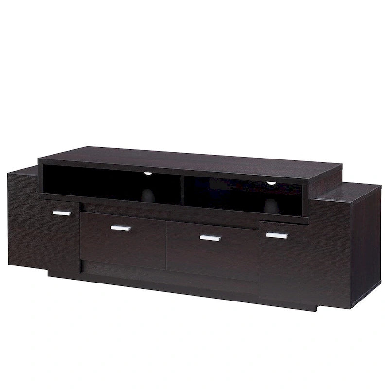 Meuble TV avec 2 tiroirs et 2 placards, compatible TV jusqu'à 70 pouces, 152 ou 183 cm de large, style contemporain