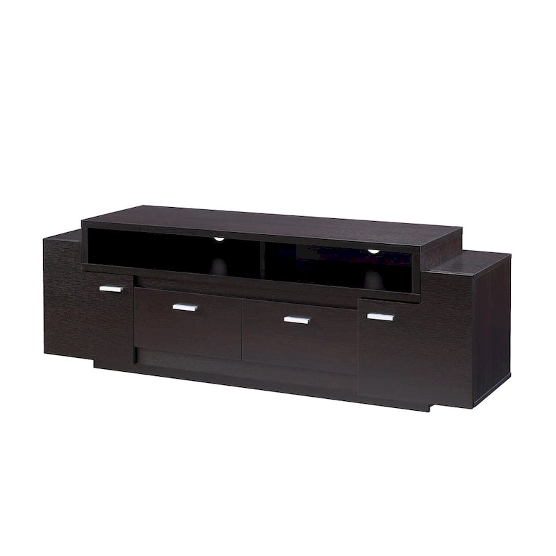 Meuble TV avec 2 tiroirs et 2 placards, compatible TV jusqu'à 70 pouces, 152 ou 183 cm de large, style contemporain