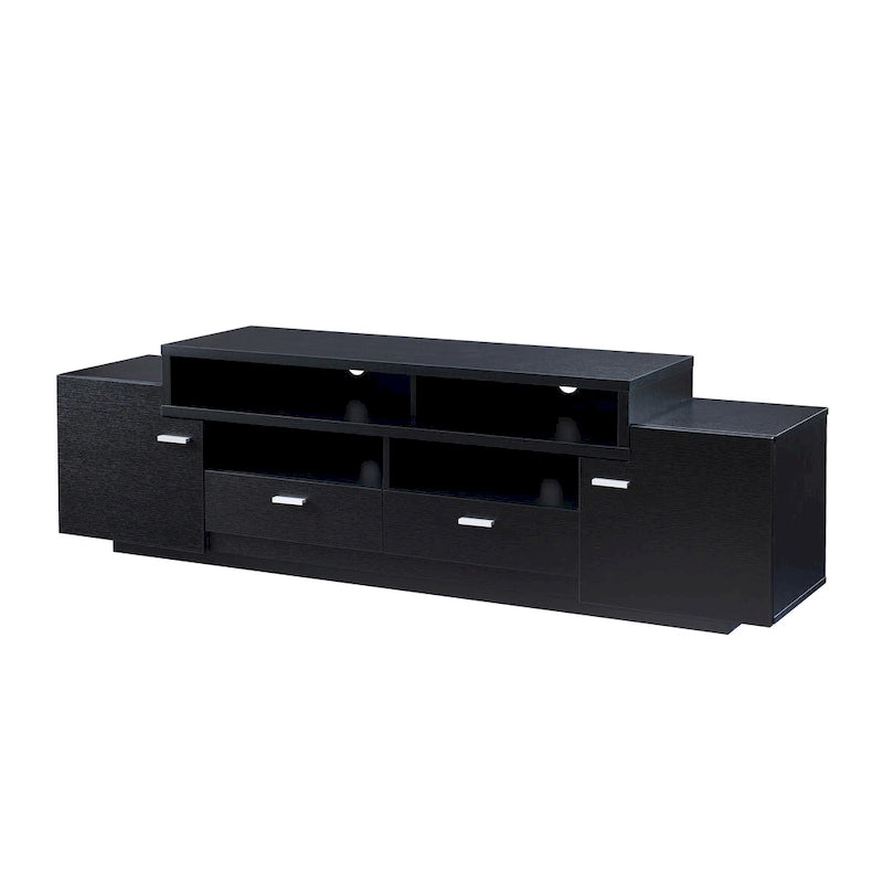 Meuble TV avec 2 tiroirs et 2 placards, compatible TV jusqu'à 70 pouces, 152 ou 183 cm de large, style contemporain