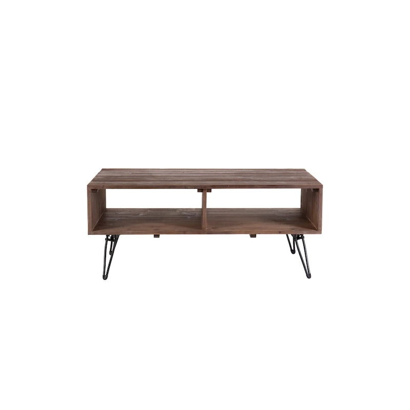 Table basse, Vintage, Bois recyclé, Rangement ouvert, Pieds en métal, Pliable, 107 cm (L) x 58 cm (l) x 46 cm (H), Noyer de H.