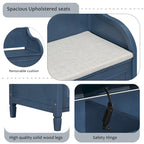Banc de rangement rustique, cadre en bois massif, coussin fendu, charnière de sécurité, 107 cm (L) x 46 cm (l) x 75 cm (H), 113 kg, 2 places, blanc/bleu marine antique/marron+beige/gris délavé