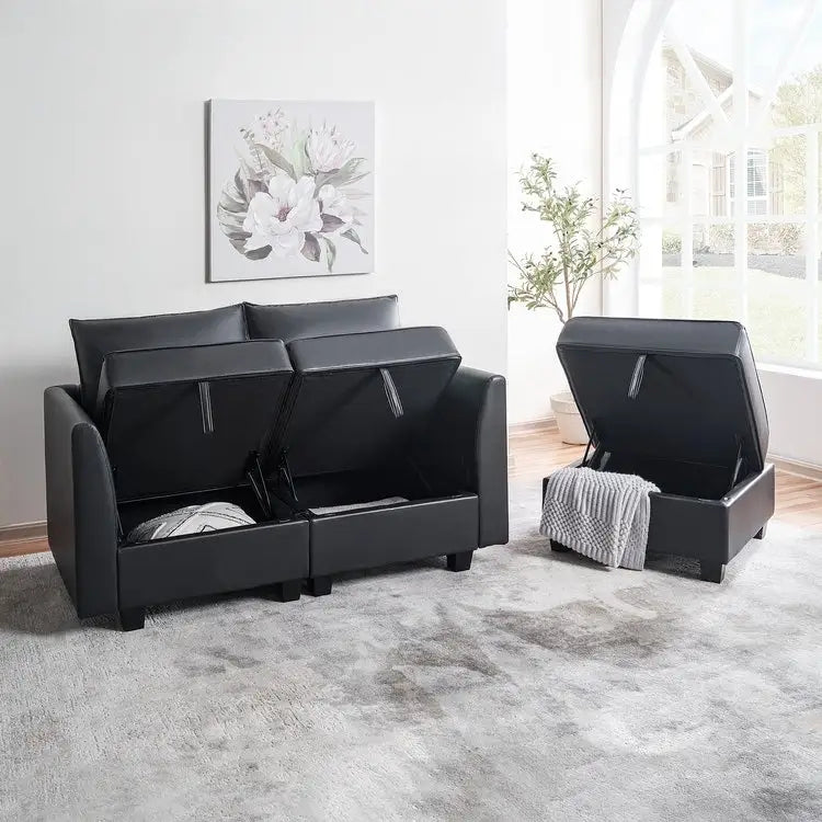 Collection de canapés modulaires modernes convertibles à faire soi-même – Modules pouf central et accoudoirs en option