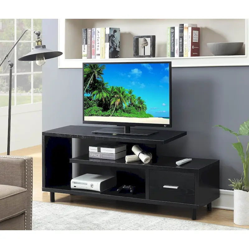 Meuble TV pour téléviseurs jusqu'à 65", 1 tiroir et 3 étagères ouvertes, bois manufacturé, 59"L x 15.5"P x 23.5"H, multicolore