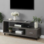 Meuble TV pour téléviseurs jusqu'à 65", 1 tiroir et 3 étagères ouvertes, bois manufacturé, 59"L x 15.5"P x 23.5"H, multicolore