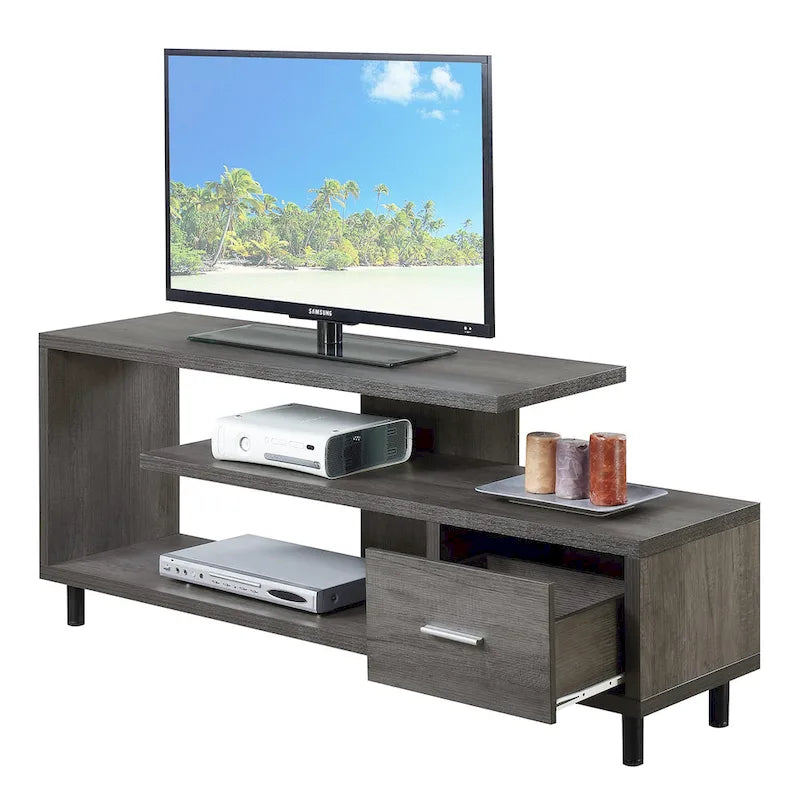 Meuble TV pour téléviseurs jusqu'à 65", 1 tiroir et 3 étagères ouvertes, bois manufacturé, 59"L x 15.5"P x 23.5"H, multicolore