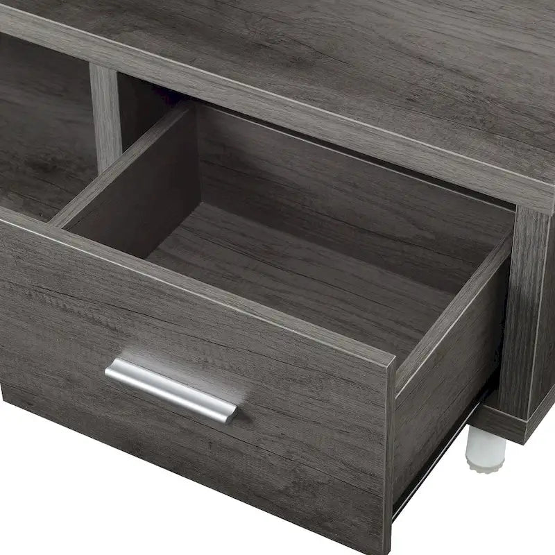 Meuble TV pour téléviseurs jusqu'à 65", 1 tiroir et 3 étagères ouvertes, bois manufacturé, 59"L x 15.5"P x 23.5"H, multicolore