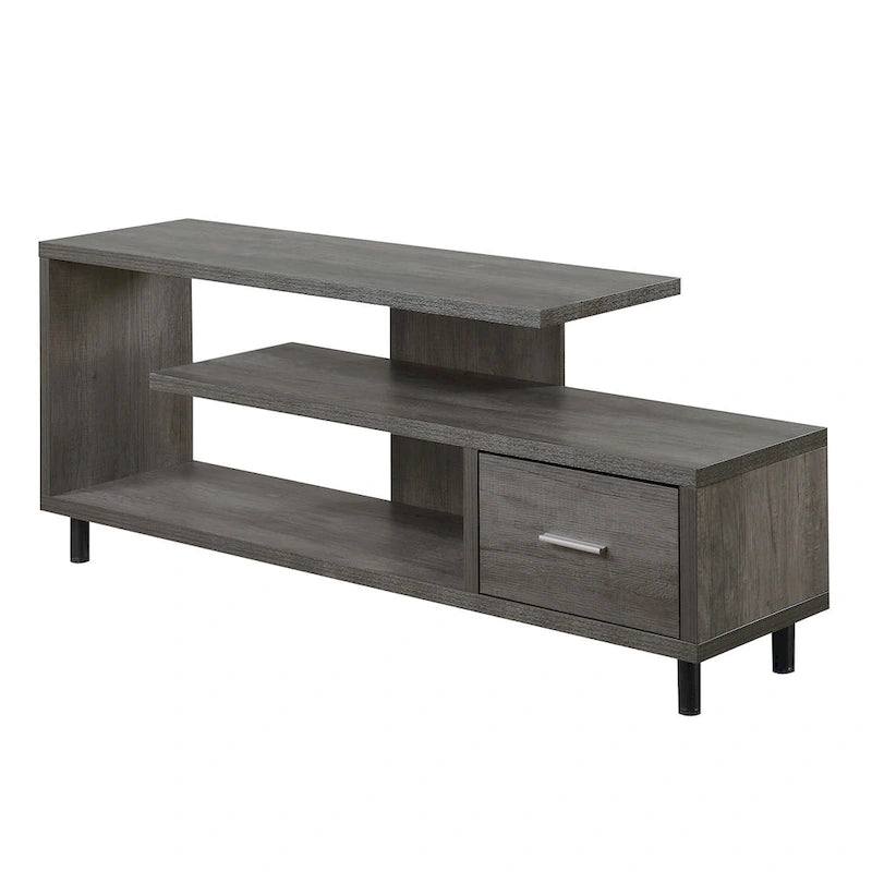 Meuble TV pour téléviseurs jusqu'à 65", 1 tiroir et 3 étagères ouvertes, bois manufacturé, 59"L x 15.5"P x 23.5"H, multicolore