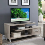 Meuble TV pour téléviseurs jusqu'à 65", 1 tiroir et 3 étagères ouvertes, bois manufacturé, 59"L x 15.5"P x 23.5"H, multicolore