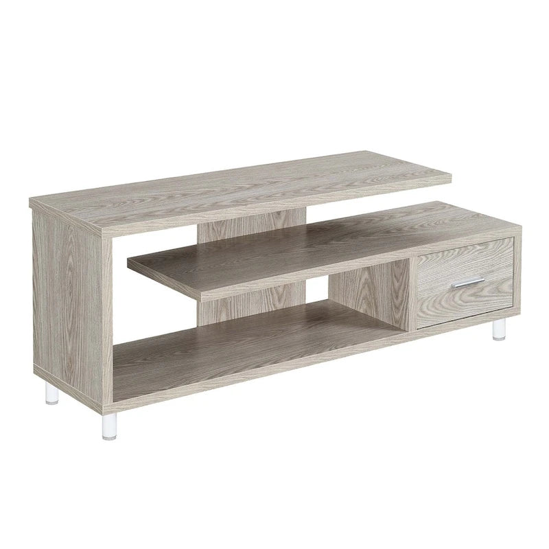 Meuble TV pour téléviseurs jusqu'à 65", 1 tiroir et 3 étagères ouvertes, bois manufacturé, 59"L x 15.5"P x 23.5"H, multicolore