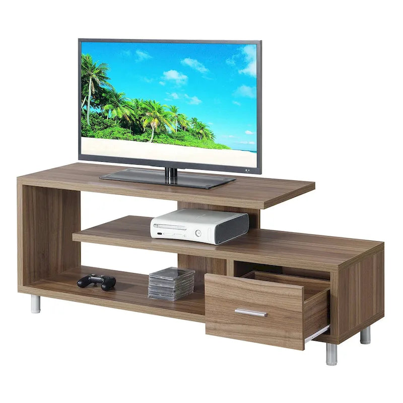 Meuble TV pour téléviseurs jusqu'à 65", 1 tiroir et 3 étagères ouvertes, bois manufacturé, 59"L x 15.5"P x 23.5"H, multicolore