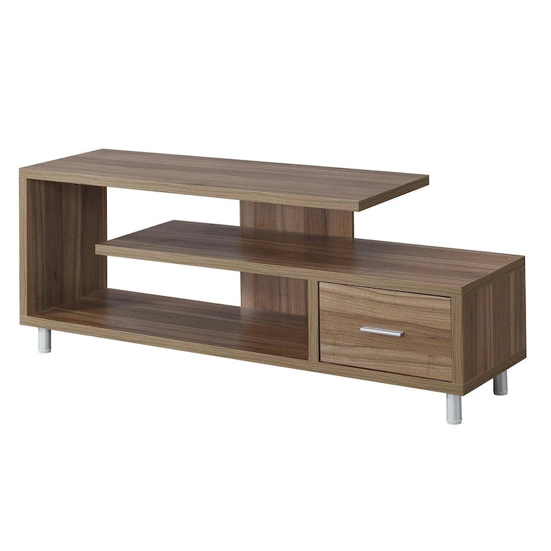 Meuble TV pour téléviseurs jusqu'à 65", 1 tiroir et 3 étagères ouvertes, bois manufacturé, 59"L x 15.5"P x 23.5"H, multicolore