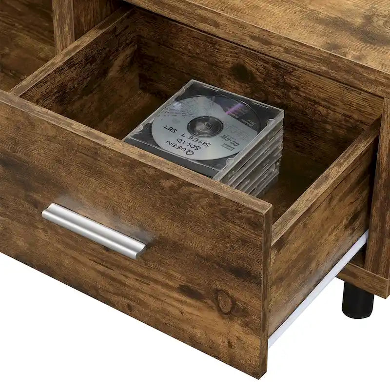 Meuble TV pour téléviseurs jusqu'à 65", 1 tiroir et 3 étagères ouvertes, bois manufacturé, 59"L x 15.5"P x 23.5"H, multicolore