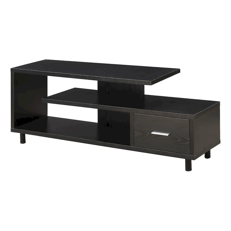 Meuble TV pour téléviseurs jusqu'à 65", 1 tiroir et 3 étagères ouvertes, bois manufacturé, 59"L x 15.5"P x 23.5"H, multicolore