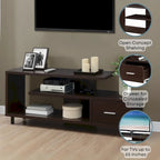 Meuble TV pour téléviseurs jusqu'à 65", 1 tiroir et 3 étagères ouvertes, bois manufacturé, 59"L x 15.5"P x 23.5"H, multicolore