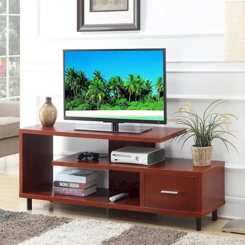 Meuble TV pour téléviseurs jusqu'à 65", 1 tiroir et 3 étagères ouvertes, bois manufacturé, 59"L x 15.5"P x 23.5"H, multicolore