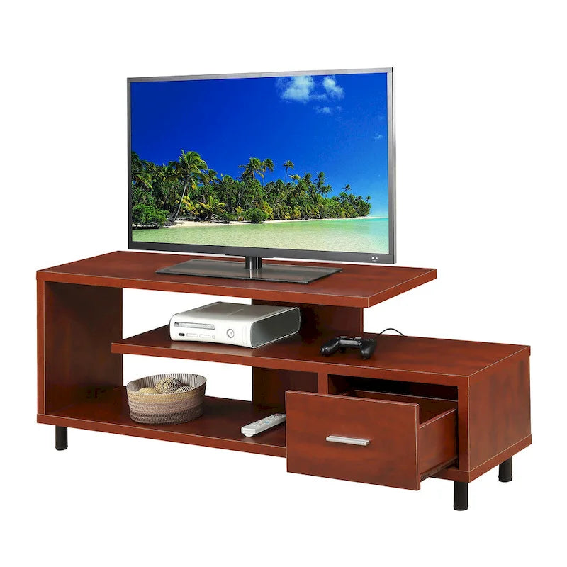 Meuble TV pour téléviseurs jusqu'à 65", 1 tiroir et 3 étagères ouvertes, bois manufacturé, 59"L x 15.5"P x 23.5"H, multicolore