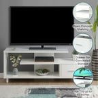 Meuble TV pour téléviseurs jusqu'à 65", 1 tiroir et 3 étagères ouvertes, bois manufacturé, 59"L x 15.5"P x 23.5"H, multicolore