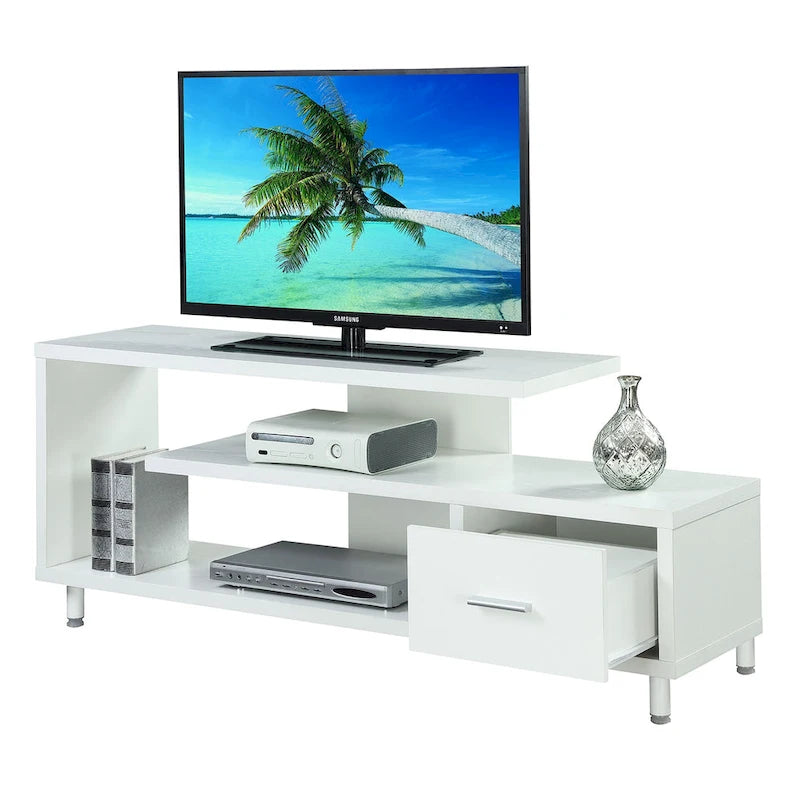Meuble TV pour téléviseurs jusqu'à 65", 1 tiroir et 3 étagères ouvertes, bois manufacturé, 59"L x 15.5"P x 23.5"H, multicolore