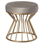 Pouf ottoman rond en velours, gris/noir, base en métal doré, moderne, 45 cm (diamètre) x 46 cm (hauteur)