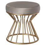 Pouf ottoman rond en velours, gris/noir, base en métal doré, moderne, 45 cm (diamètre) x 46 cm (hauteur)