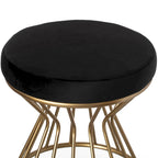 Pouf ottoman rond en velours, gris/noir, base en métal doré, moderne, 45 cm (diamètre) x 46 cm (hauteur)