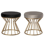 Pouf ottoman rond en velours, gris/noir, base en métal doré, moderne, 45 cm (diamètre) x 46 cm (hauteur)