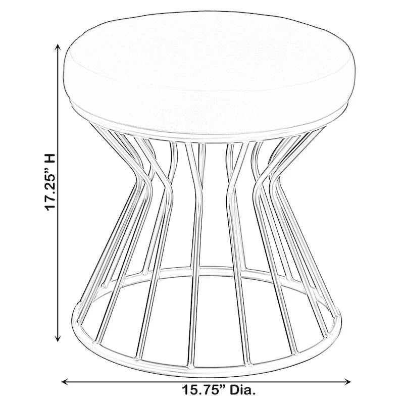 Pouf ottoman rond en velours, gris/noir, base en métal doré, moderne, 45 cm (diamètre) x 46 cm (hauteur)